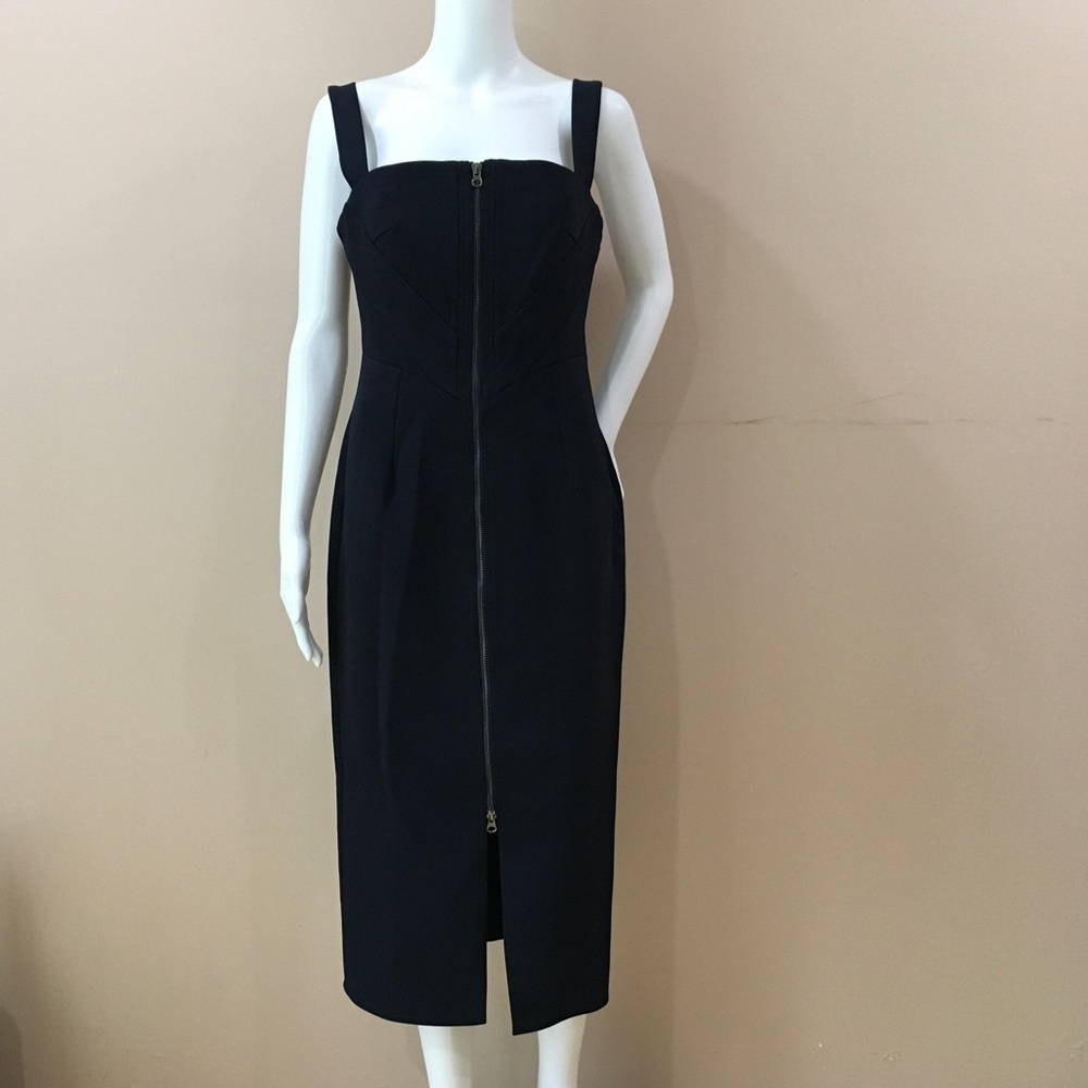 Xiaoli midi dress women L full zip sleeveless navy blue